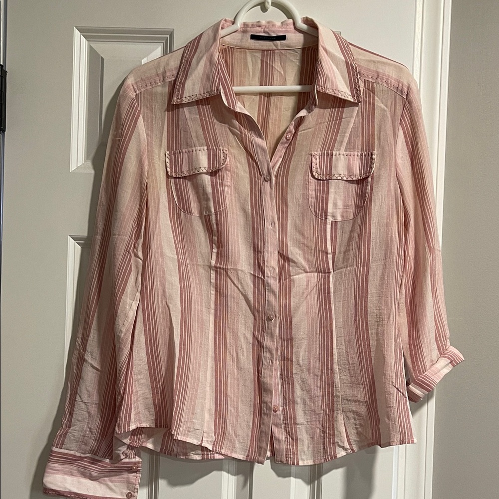 Elie Tahari Blush and Cream Striped Button Down Shirt